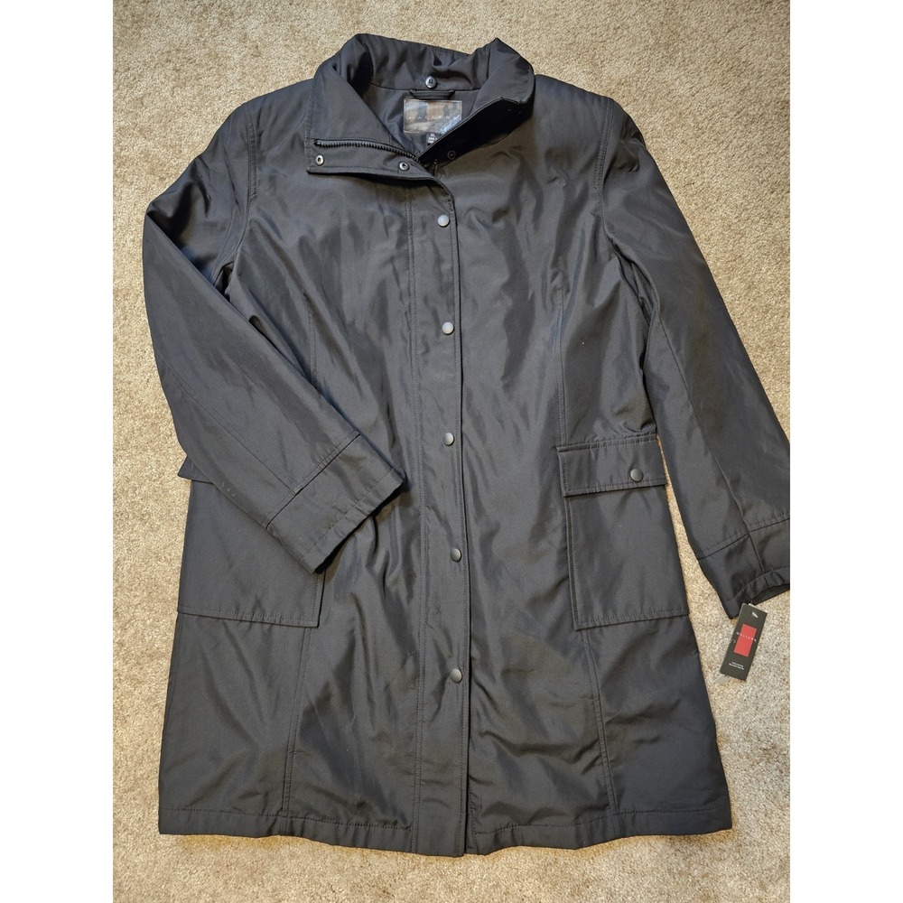 Gallery Womens Black Water-Repellent Raincoat Size XL 17525M Removable Liner NWT